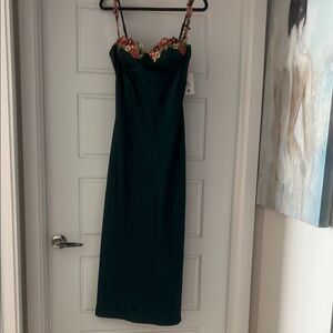 Green Embellished Sleeveless Slip Dress for Weddings